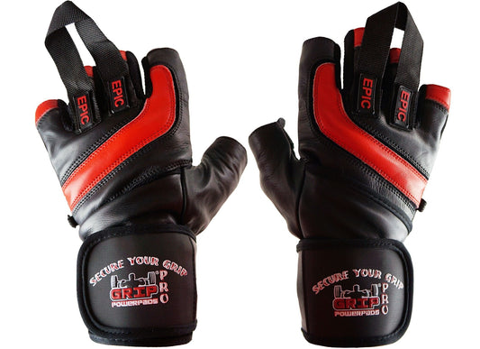 Epic Leather Gym Gloves with Built in 2" Wide Wrist Wraps Best Grip & Design for Weightlifting Power Lifting Bodybuilding & Strength Training Workout Exercises (RED, 2X-Large 9 5/8" - 10 1/2")
