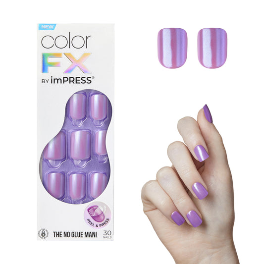 Kiss Impress No Glue Mani Press On Nails, Color FX, 'Wonder', Purple, Short Size, Squoval Shape, Includes 30 Nails, Prep Pad, Instructions Sheet, 1 Manicure Stick, 1 Mini File
