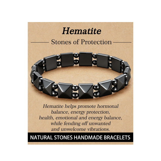 HEYOLL Hematite Bracelet Men Natural Stones Handmade Bracelets Hematite Stone Healing Bracelet, Mens Bracelet Gifts for Husband Brithday Valentines Day Gifts for Men
