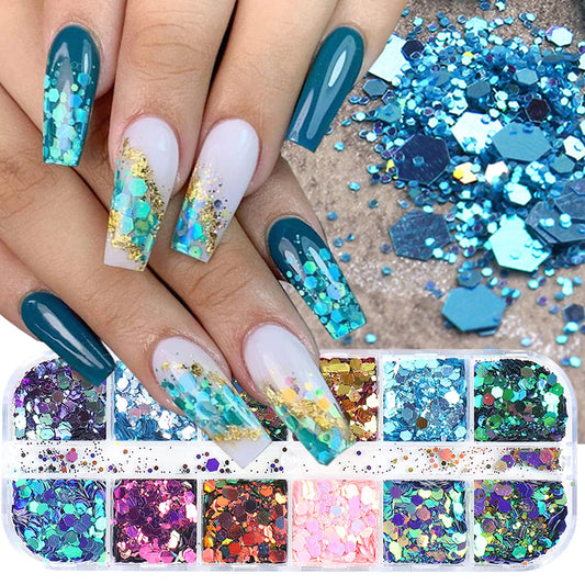 Chameleon Nail Art Glitter Sequins, 3D Sparkly Nail Flakes Decorations, Holographic Laser Gradient Nail Art Design, Shiny Glitters Powder Accessories Supplies for Women Girls, DIY Resin Nail Art Tips