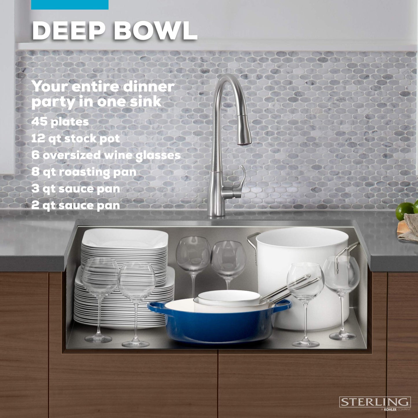Sterling K-20243-PC-NA Ludington 34" Under-Mount Single-Bowl Farmhouse Kitchen Sink with Accessories, Apron-Front Basin, Stainless Steel