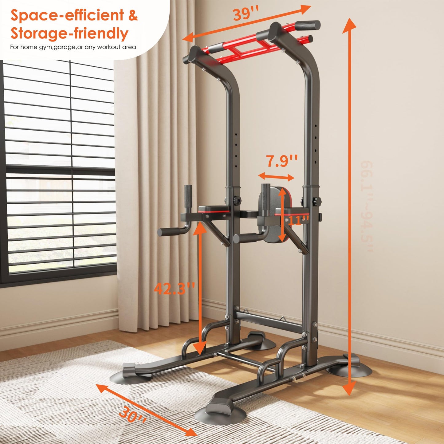 SogesPower Power Tower Pull Up Bar Station, 12-Level Adjustable Multi-Function Pull Up Dip Station for Home Gym, Pull Up Bar Stand Dip Bar Strength Training Fitness Equipment, Black