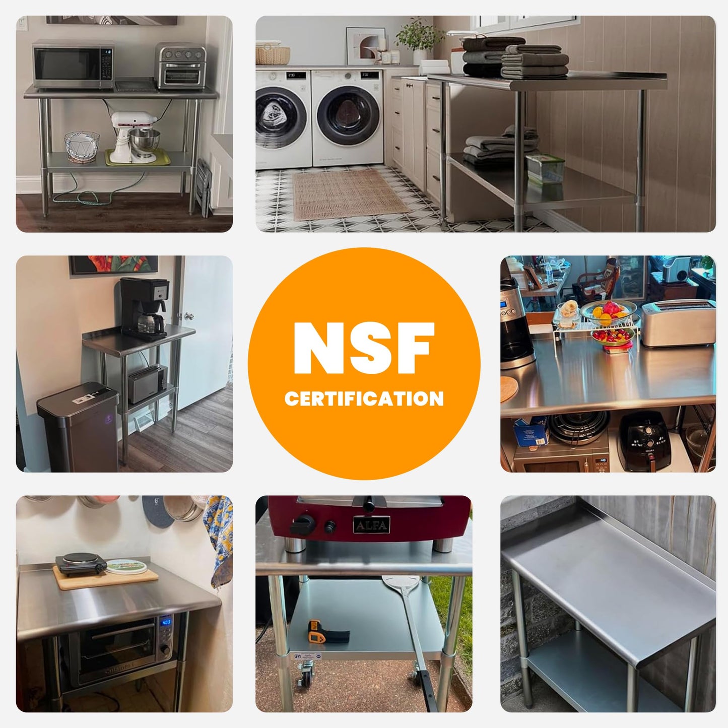 Derro Stainless Steel Table for Prep & Work, 24 x 48 in, NSF Metal Commercial Heavy Duty Table with Backsplash and Adjustable Under Shelf and Foot for Restaurant, Home and Hotel