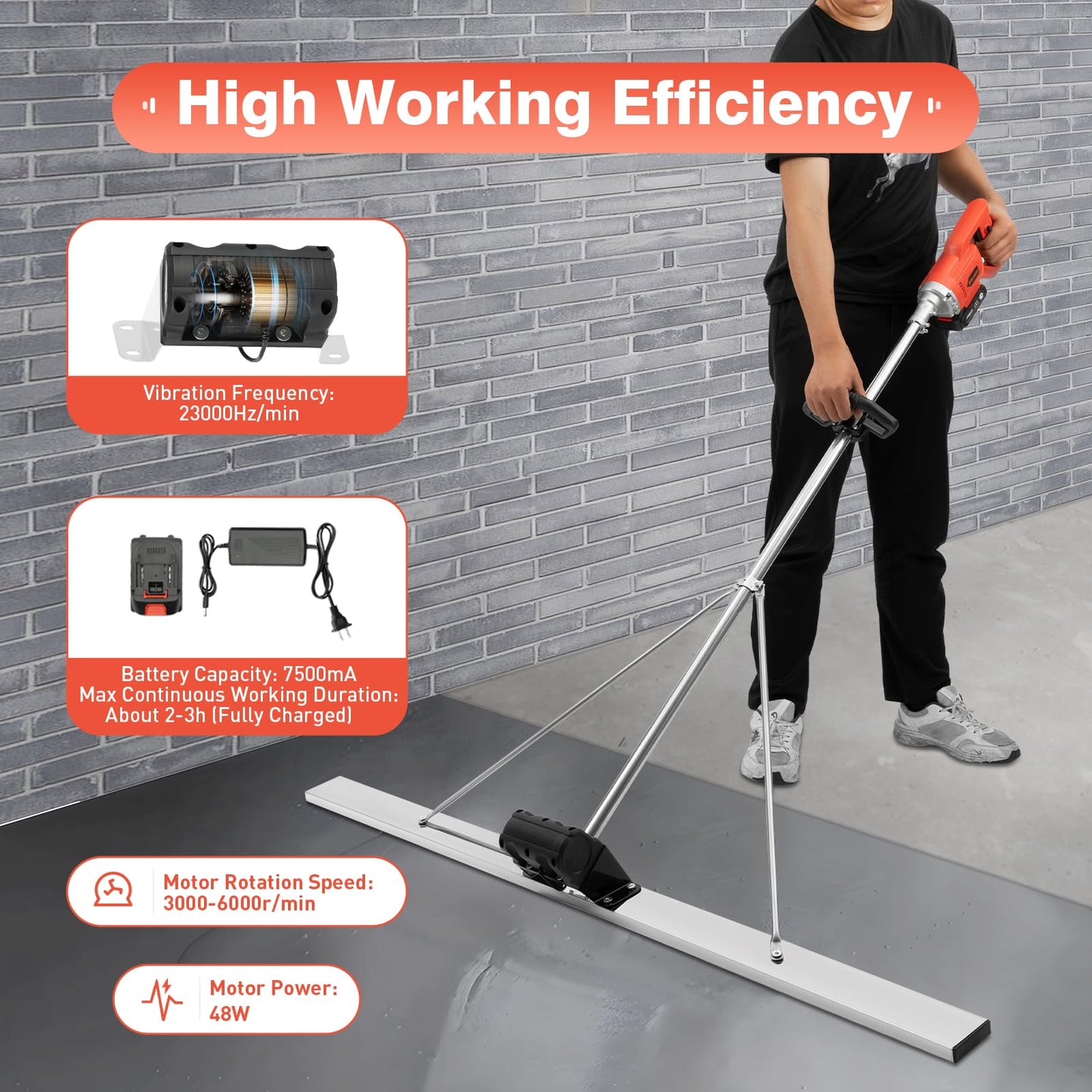 21V Electric Screed, Cordless Concrete Wet Screed, Concrete Finish Vibrating Tool, Vibrating Screed with 59 Inch Screed Blade Ruler (Ships in two packages)