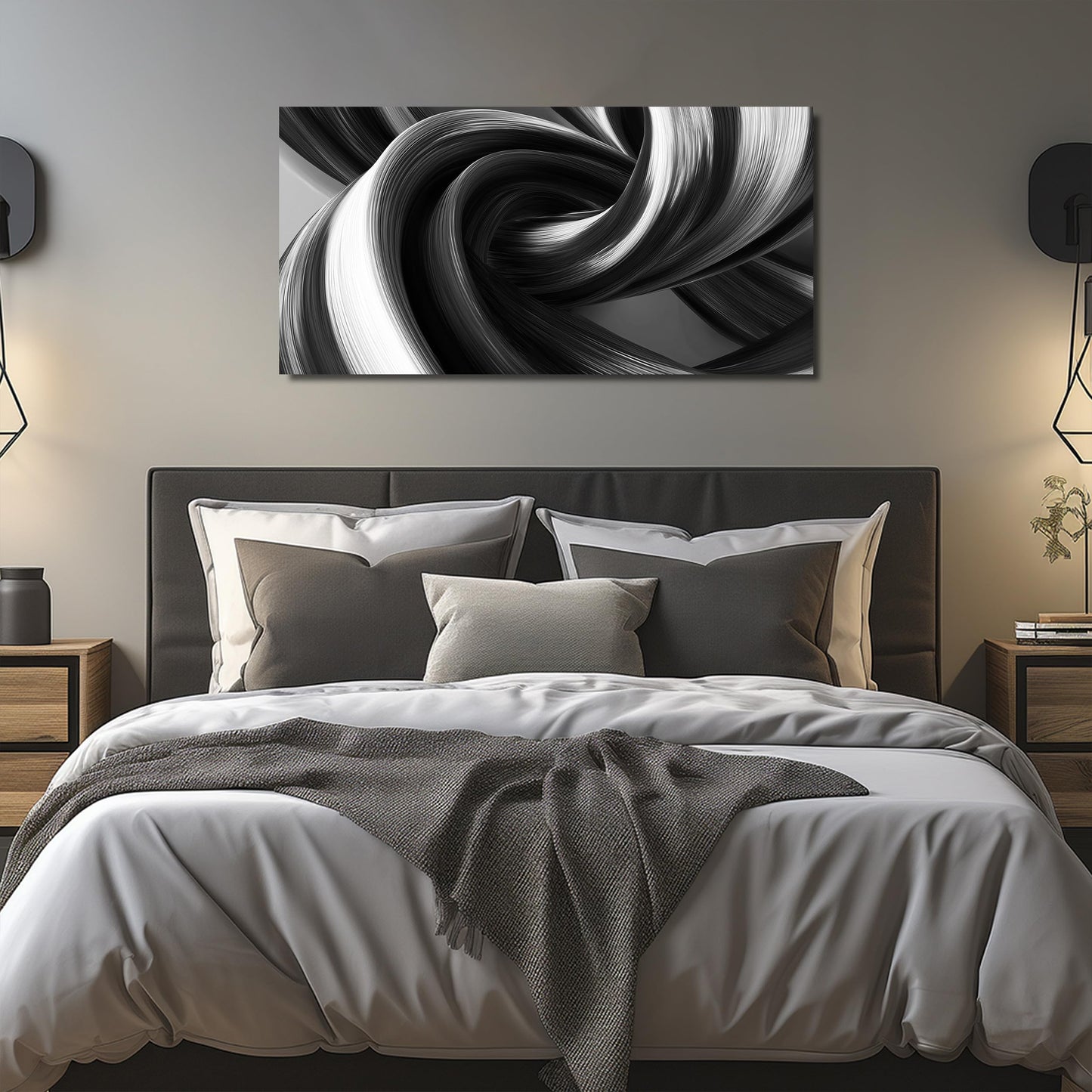 CIRABKY Modern Prints Wall Decor for Office Black and White Abstract Wall Art for Bedroom Minimalist Pictures for Living Room 24 x 48 Inch