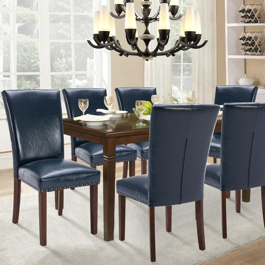 COLAMY Upholstered PU Leather Dining Chairs Set of 6 with High Back Support, Nailhead Trim & Solid Wood Legs, Comfortable Dining Room Chairs for Kitchen Table, Apartment & Family Use