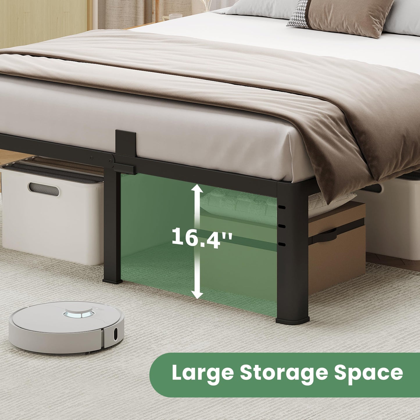 NKZ 18 Inch Metal Platform Bed Frame, King Size Bed Frame with Round Corner Legs, 3,500 lbs Heavy Duty Steel Slats Support, No Box Spring Needed, Easy Assembly, Noise Free