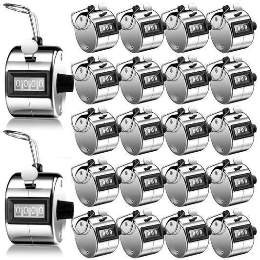 Kingdder 25 Pcs Hand Held Tally Counter 4 Digit Mechanical Palm Click Counter Handheld Tally Number Clicker for Counting Numbers Golf Sports Events Office Stadium(Silver)