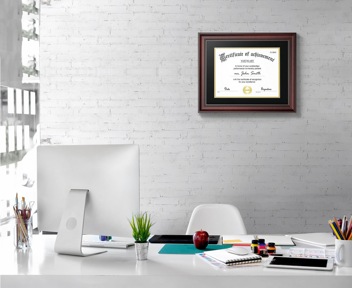 Yaetm 11x14 Diploma Frame, Certificate Frame with Tempered Glass, Display 8.5x11 Document with Black Over Gold Acid-free Mat or 11 x 14 without Mat, Wide Molding (Single, Mahogany)