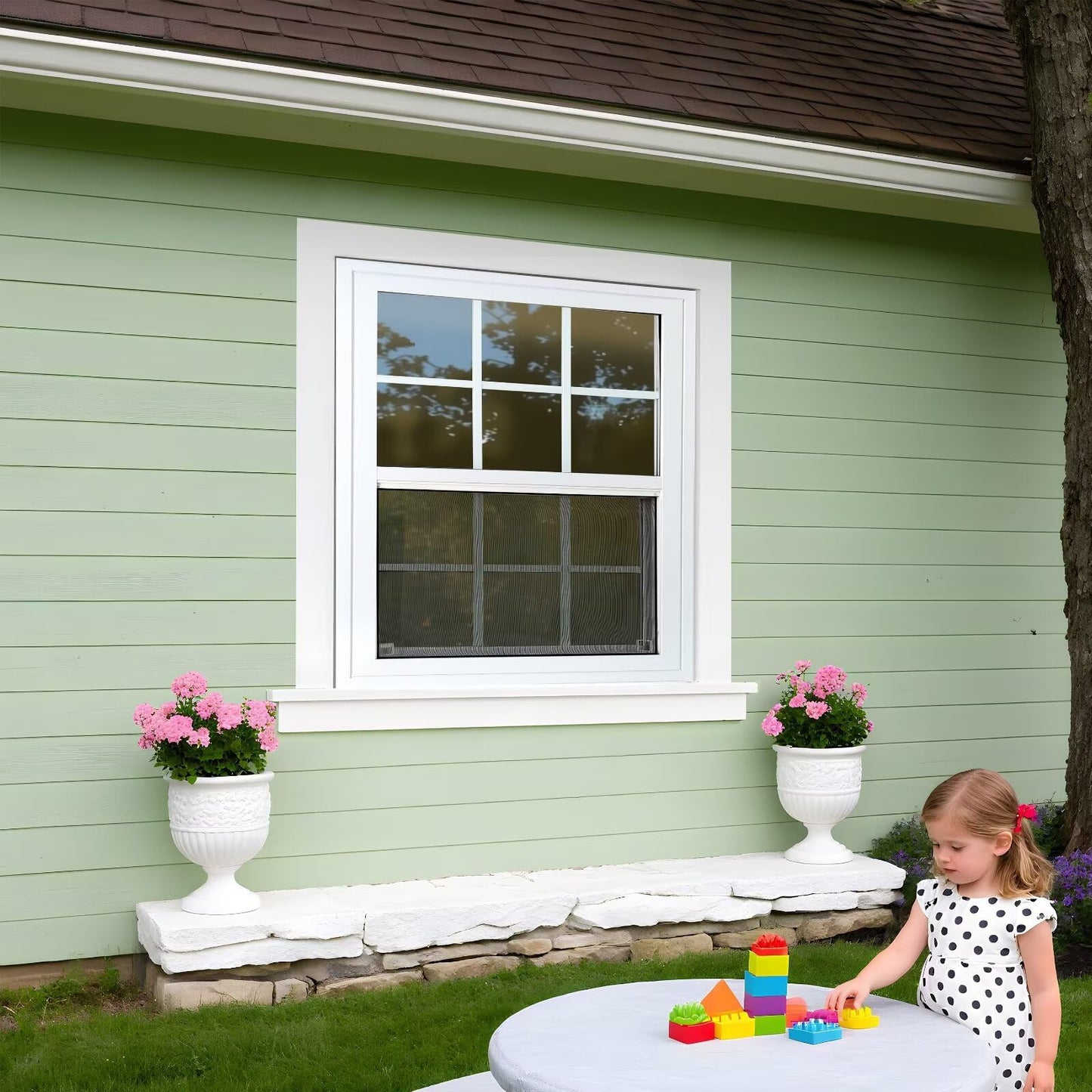 COLORPAPA Vinyl Single Hung Window, 36" x 36" Household Sliding Window with Double-Pane Insulated Tempered Glass, Lower Tilt Sash Screen Included Window for House, Mobile Home (White)