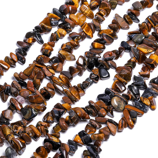 NITOPUPU 30in Tiger's Eye Natural Chip Stone Beads 5-8mm About 230pcs, Irregular Drilled Yellowish-Brown Bead for Bracelets Jewelry Making Supplies for Adults, DIY Crafts.