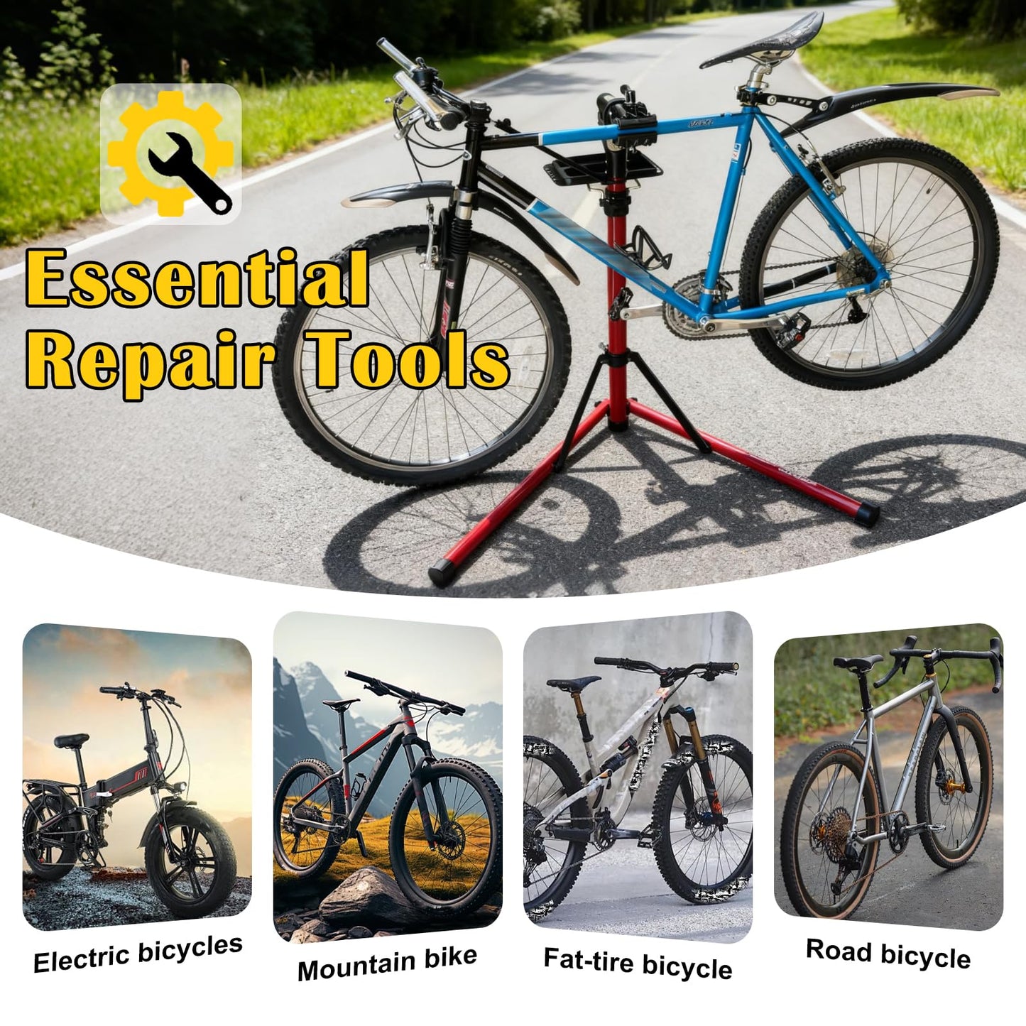 Heavy Duty E Bike Repair Stand (Max 110 lbs), Foldable Bicycle Maintenance Rack, Portable Bicycle Stand Maintenance Workstand Aluminum Made For Electric Bikes, Mountain Bike and Road Bike (Red)