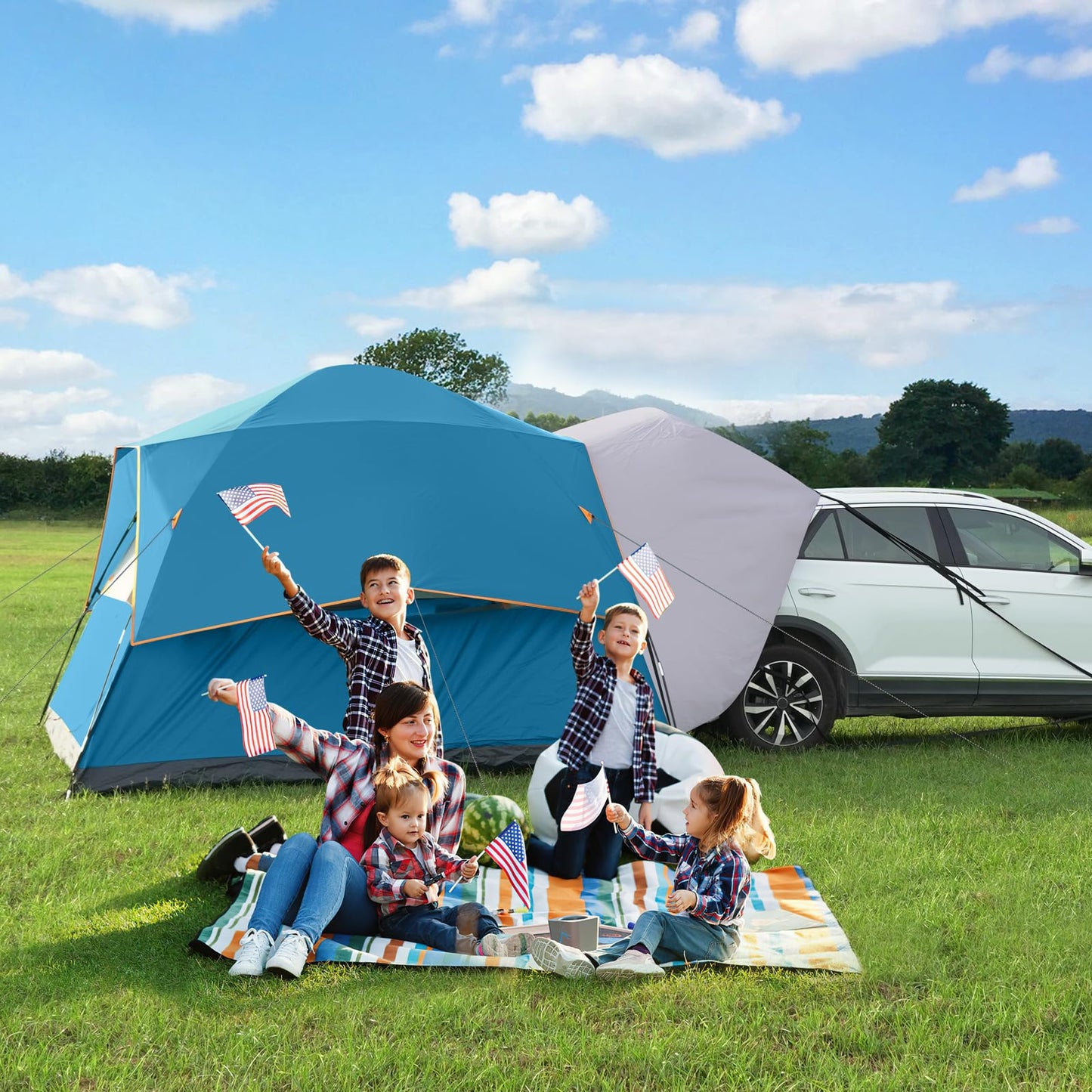 UNP SUV Dome Tent for Camping, Outdoor 6 Person Car Camping Tent, Easy Set Up SUV Tailgate Tent with Rainfly 10' x 10' Vehicle Camping Tent