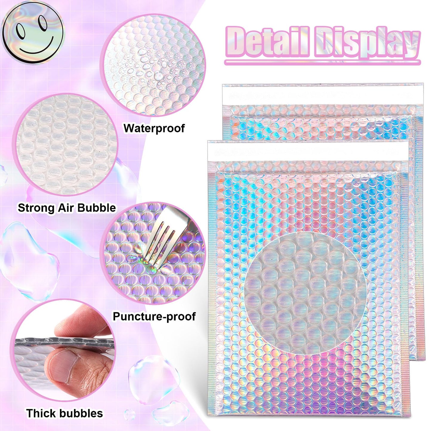 IJRPLM 50 Pcs Metallic Bubble Mailers,Holographic Bubble Mailers 5.9 x 9.6 Inch,Self Seal Waterproof Shipping Bags,Poly Padded Envelopes for Mailing Packaging Small Business