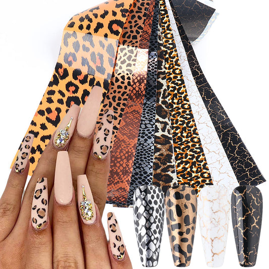 Holographic Leopard Print Decals, Starry Sky Foil Stickers, Nail Transfer Glue, Decorations