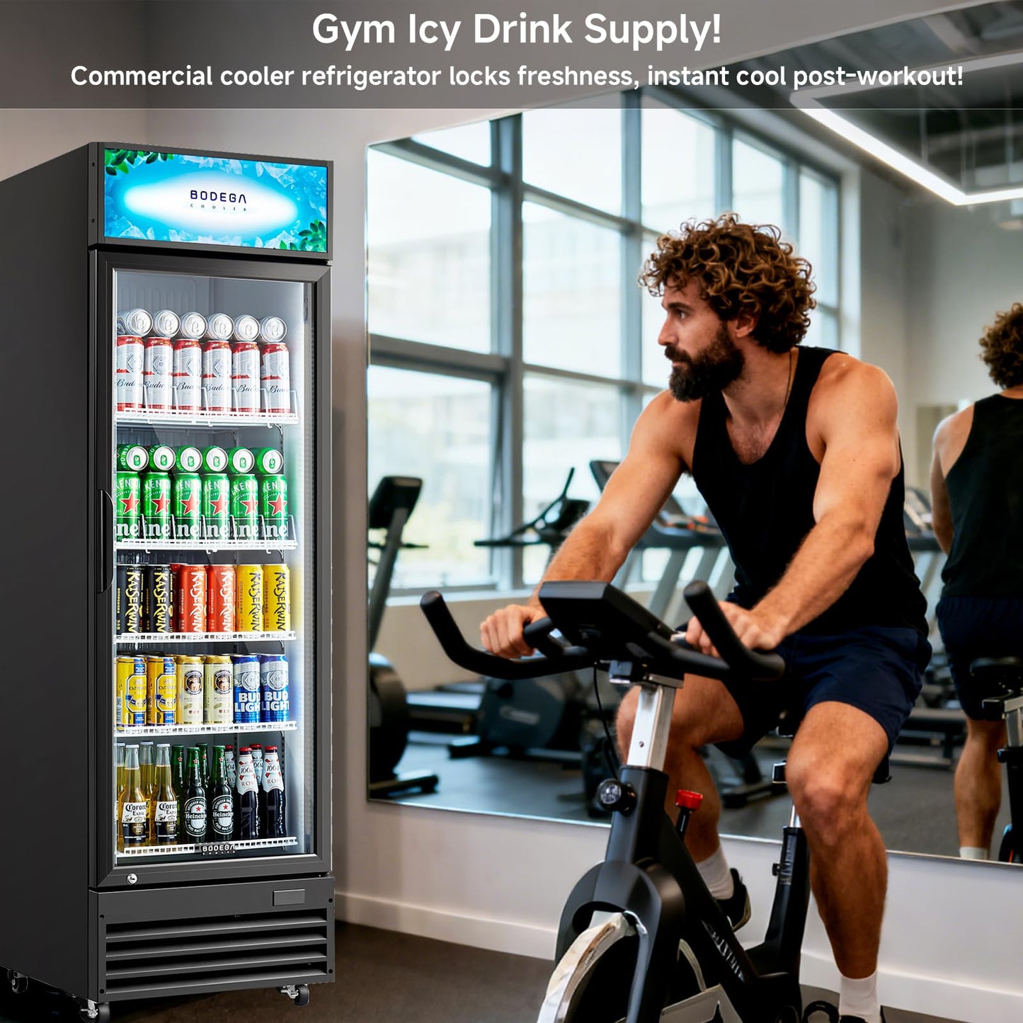 BODEGACOOLER 255L/270 Qt Commercial Beverage Refrigerator | Glass Door Merchandiser Fridge with LED Light, 32°F-50°F Temp, Energy-Saving & Magnetic Seal, 4 Adjustable Shelves for Bar/Office/Kitchen