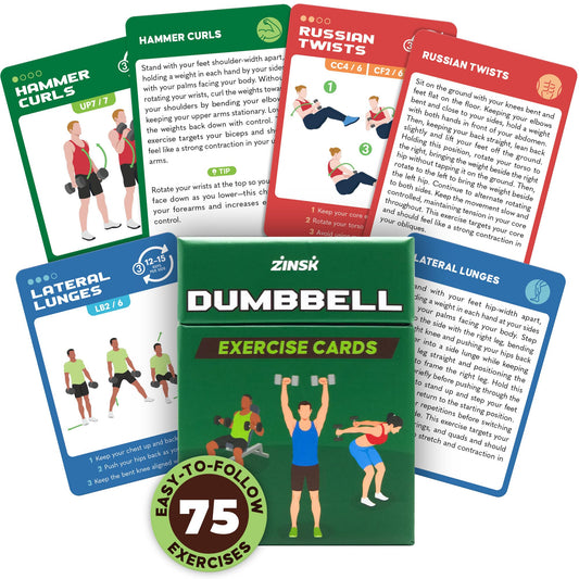 75 Dumbbell Workout Cards – 3.5” x 2.5” Full Body Weight Training Exercise Deck – At-Home Fitness Guide for Men and Women – Get Stronger With 12 Pre-Made Strength Workouts
