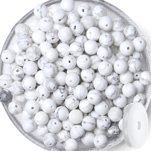QINJIEJIE 100PCS Howlite Beads 8mm Natural Beads Round Loose Gemstone Bead for Bracelet Beading Crystal Jewelry Making DIY Necklace Earrings 0.32"
