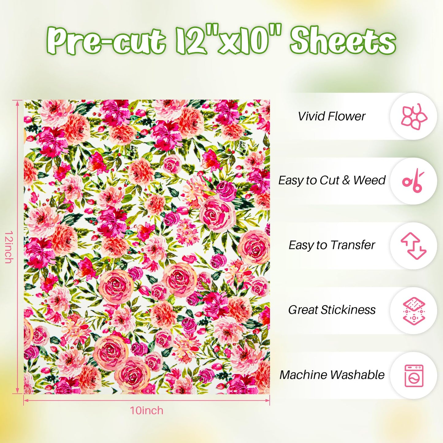 HTVRONT 15x15 Automatic Heat Press Machine & 10 Sheets 12"x10" Floral Heat Transfer Vinyl