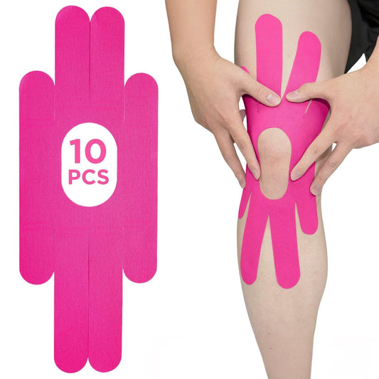 OK TAPE One-Structure Knee Tape Patches | Precut for Knee Kinesiology Tape | Pain Relief and Accessories | 10 Pcs and Pink