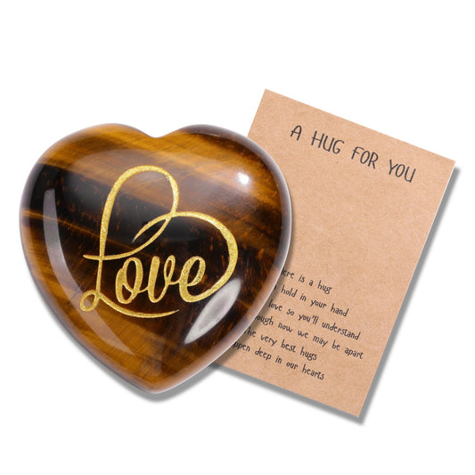 Jovivi Pocket Hug Heart Token,Natural Crystals and Healing Stones with Hug Cards Tiger Eye Love Heart Gemstone Gifts