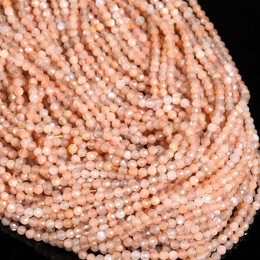 Song Xi 120pcs 3mm Natural Sunstone Gemstone Beads Faceted Round Loose Stone Beads for Jewelry Making (1 Strand)