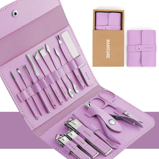 Generic 16 in 1 Manicure Kit Stainless Steel Manicure Pedicure Set Professional Travel Manicure Set Nail Clipper Set (Purple)