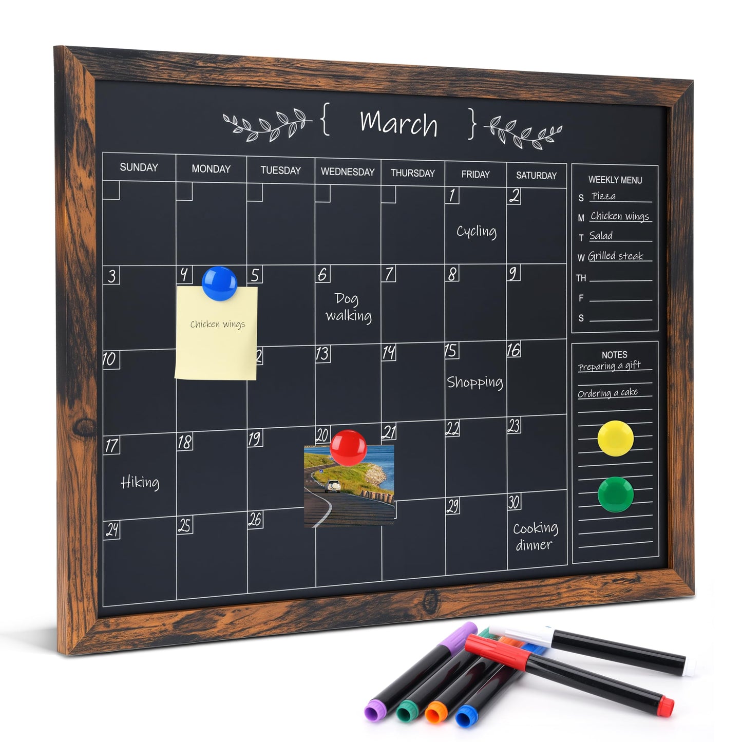 Marribol Chalkboard Calendar for Wall,13" x 17",Small Rustic Framed Magnetic Chalkboard for Home Kitchen Office School
