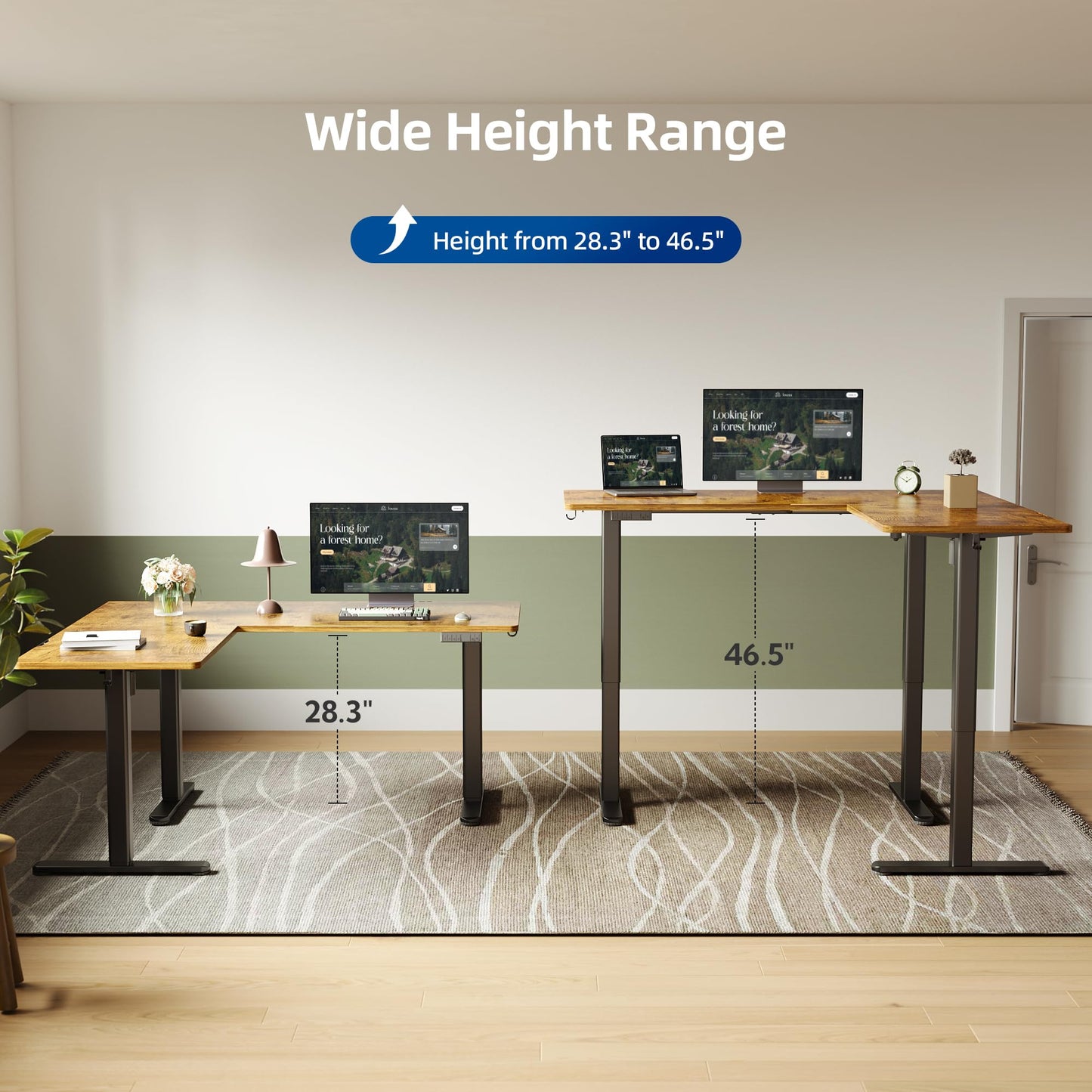 YDN L Shaped Standing Desk, Electric Standing Desks L Shape Adjustable Height Dual Motor, 63 x 55 Inch Corner Standing Desks with Splice Board for Home Office, Large Standing Desk, Rustic Brown