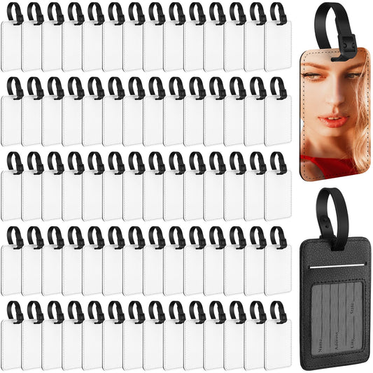 Frienda 72 Pieces Sublimation Luggage Tags Bulk PU Leather Name Label Blank Suitcase Heat Transfer Bag Card Business ID Card Holder Travel ID Tags for DIY Travel Suitcase Sports Bags Holder