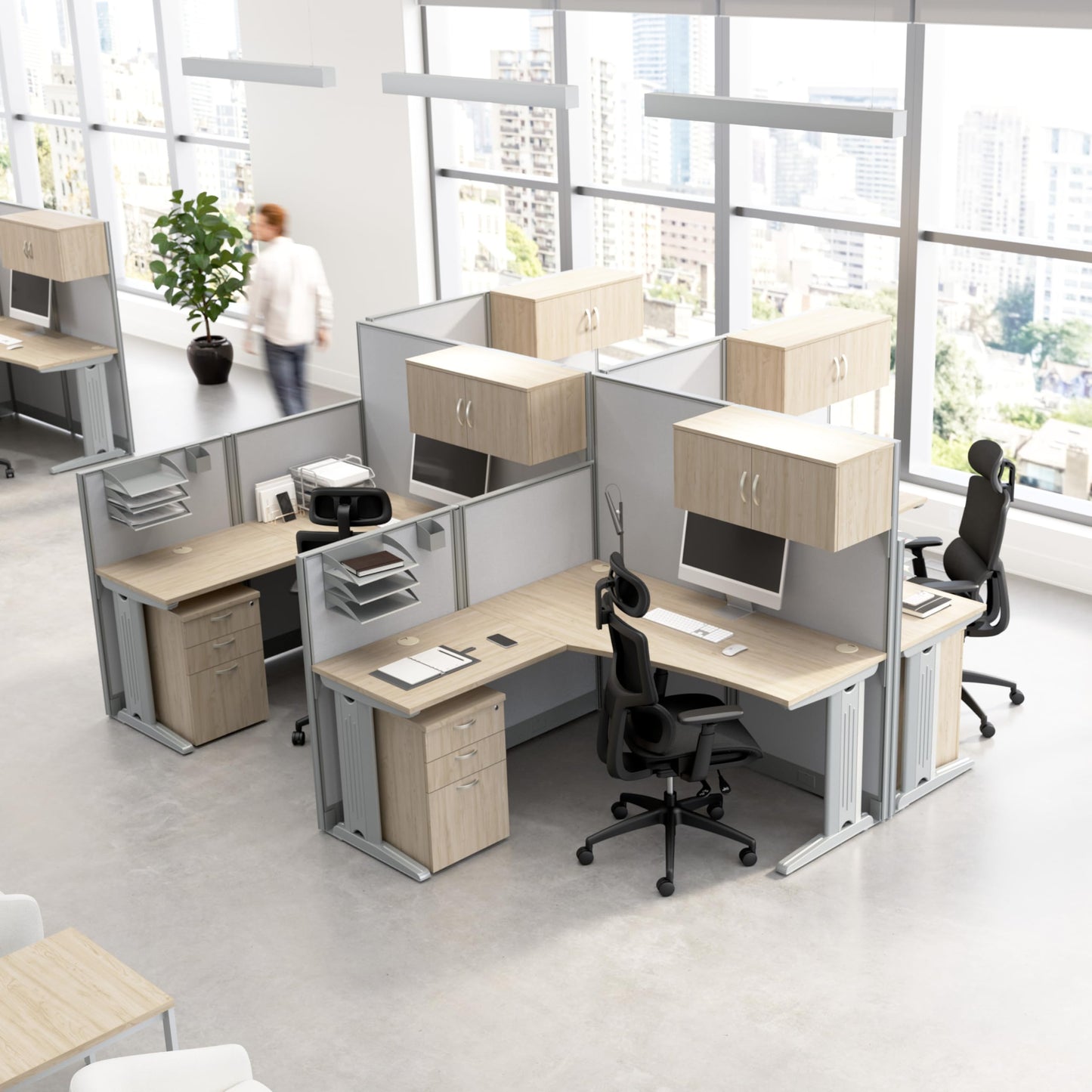 Bush Business Furniture 2 Person Cubicle Desks with Storage, Drawers, and Organizers, Office in an Hour Collection, Natural Elm