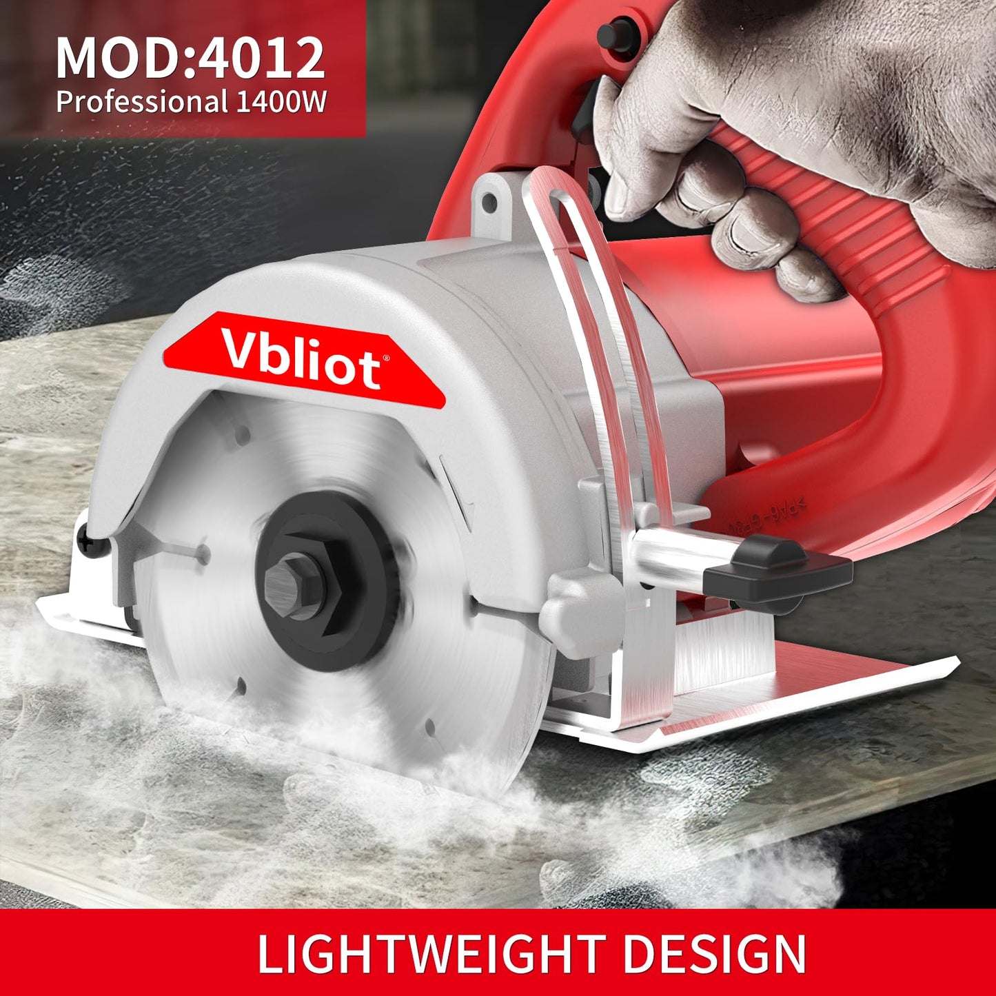 VBLIOT 4-3/8-Inch Tile Saw, 1400W 12A Concrete Wet Saw Handheld Cutting Carving Machine, Includes Carbon Brush Wrench Diamond Cutting Disc