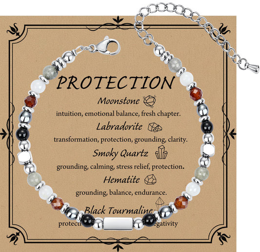QINJIEJIE Protection Bracelet for Women Black Tourmaline Bracelet Hematite Healing Worry Cystals Gemstone Bracelet Jewelry Gifts for Women