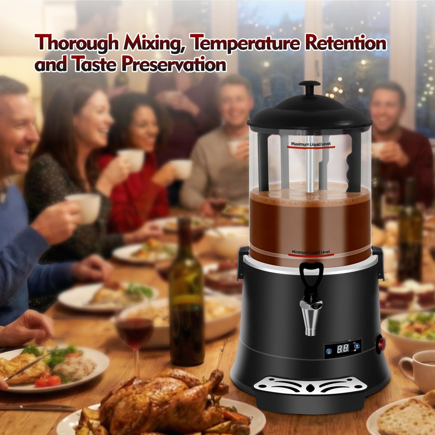 Commercial Hot Chocolate Machine - 10L/2.6Gal Hot Chocolate Maker, Electric Hot Drink Dispenser, 86-194°F Temperature Control Hot Beverage Maker for Cocoa, Milk, Coffee, Juice - Black