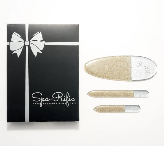 Spa-Rific 3pc Nano File Set: Professional Heavy Duty Glass Nail Files with Case Kit - Reusable Crystal Fingernail Manicure and Pedicure Tools for Men, Women, and Adults (Gold Shimmer)
