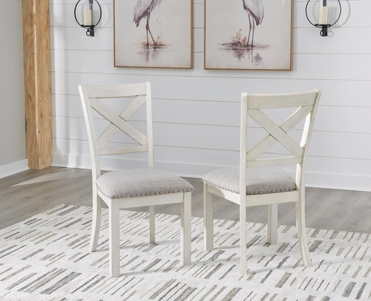 Signature Design by Ashley Robbinsdale Casual Upholstered Solid Wood Dining Chair with Nailhead Trim, Set of 2, White & Light Gray