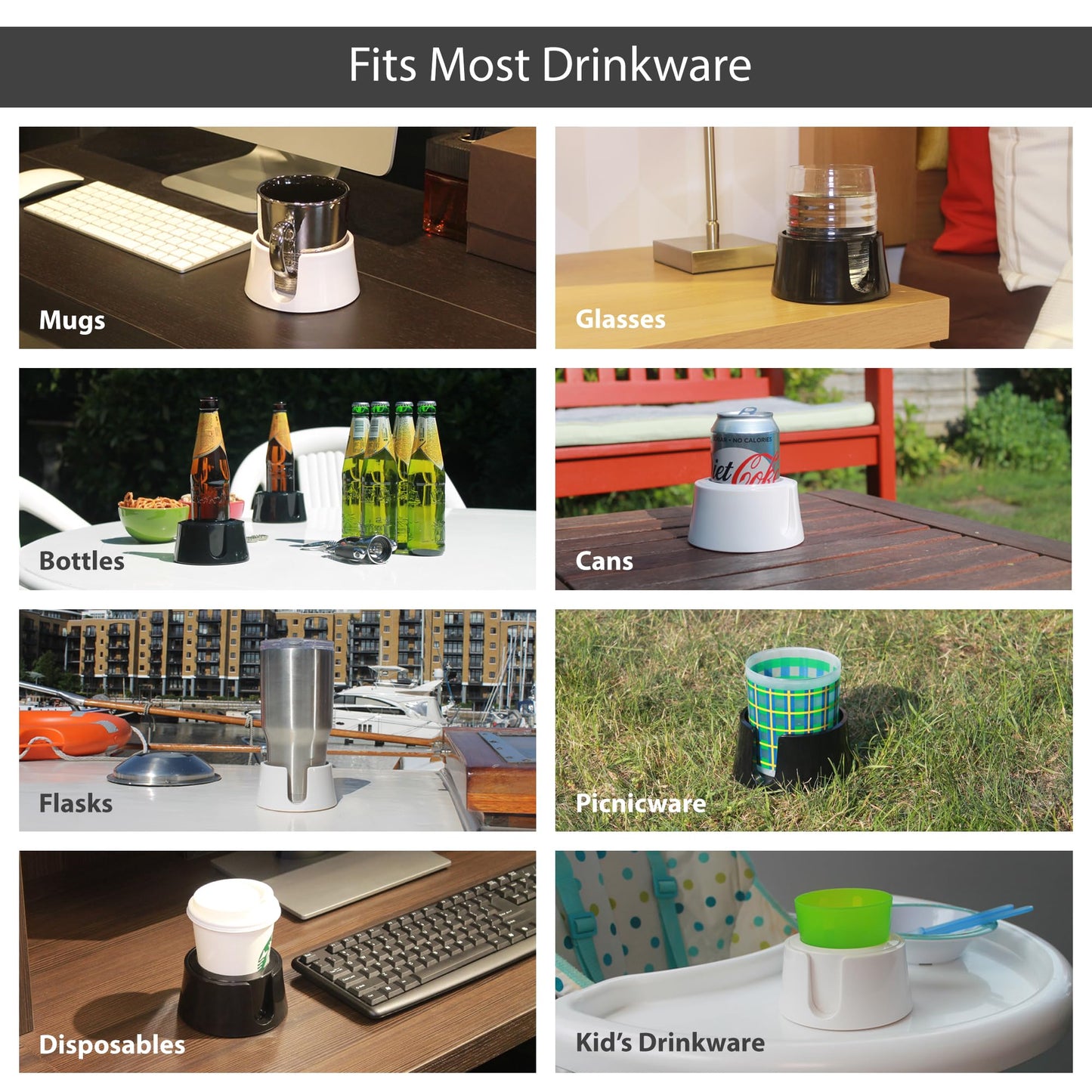 HIT PRODUCTS TableCoaster - Original Anti-Spill Table and Desk Cup Holder, Glacier White - RV and Boat Drink Holder, A Tip-Proof Coaster with Tacky Base and Walled Profile to Prevent Spilled Drinks