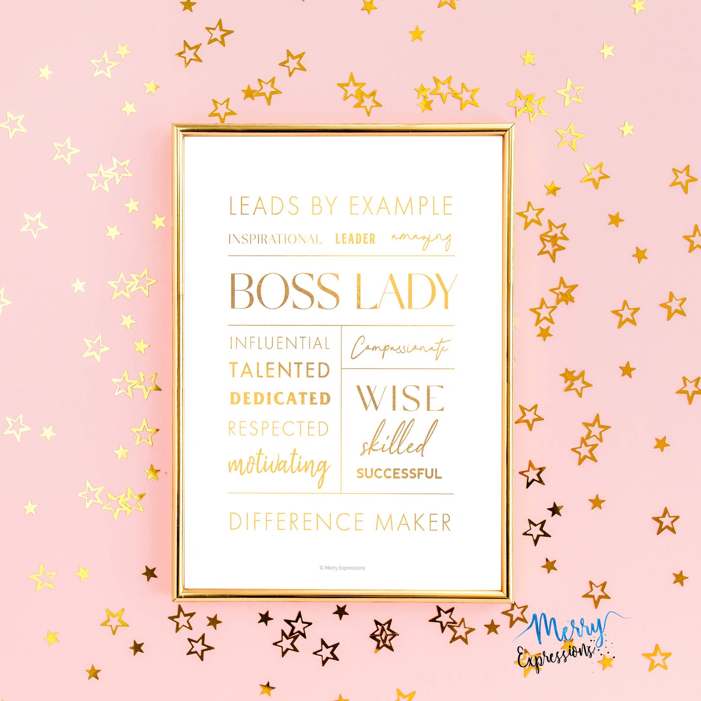 Merry Expressions Boss Lady Desk and Wall Art with Metal Frame - Office Décor, Boss Lady Gift with Quote - Gold 12" x 9"