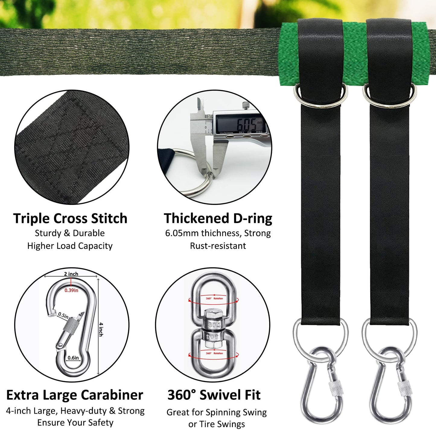 igolfluck 20FT Tree Swing Straps Hanging Kit, Extra Long Tree Swing Straps Holds 5500 lbs with Lock Carabiners & Tree Protectors, Safer for All Swing & Hammock