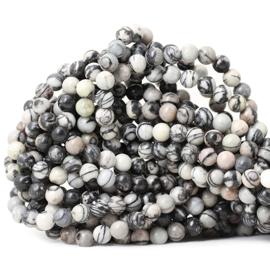 CHEAVIAN 60PCS 6mm Natural Black Network Zebra Stone Round Loose Beads for Jewelry Making DIY Bracelet Necklace Materials 1 Strand 15"