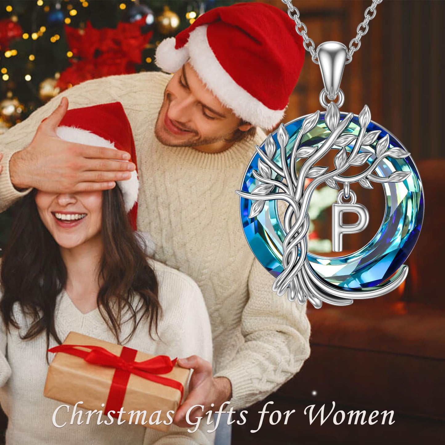 TOUPOP Tree of Life Initial Necklace Gifts for Women Sterling Silver Initial P Letter Jewelry Irish Crystal Pendant Birthday Gifts for Women Her Mom Wife Daughter