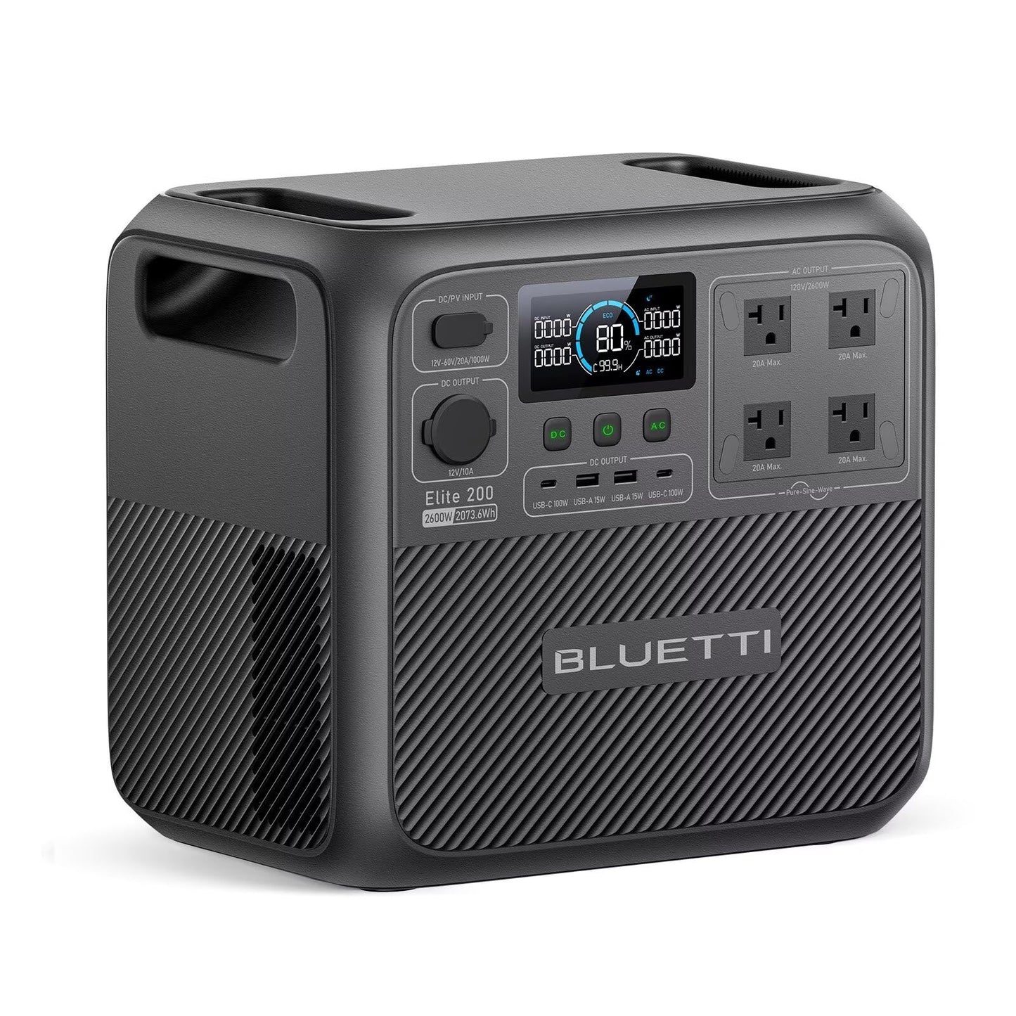 BLUETTI Elite 200 V2 Portable Power Station, 2073.6Wh LFP Battery Backup w/ 4 2600W AC Outlets (3900W Power Lifting), 0-80% Fast Charging in 50 Min, Solar Generator for Camping, Off-grid and Emergency