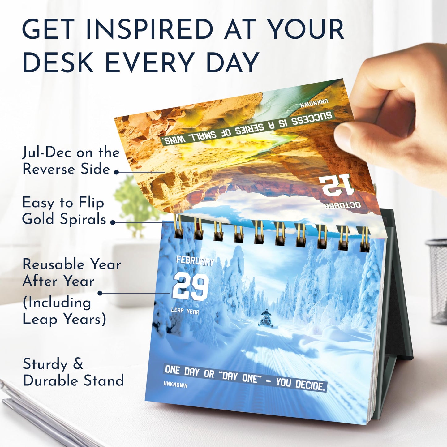 Motivational Calendar for Men – Daily Flip Calendar with 366 Inspirational Quotes – Inspirational Gifts for Him, Office Decor, Desk Accessories, Daily Affirmations, Perpetual Desk Calendar, Office Gifts