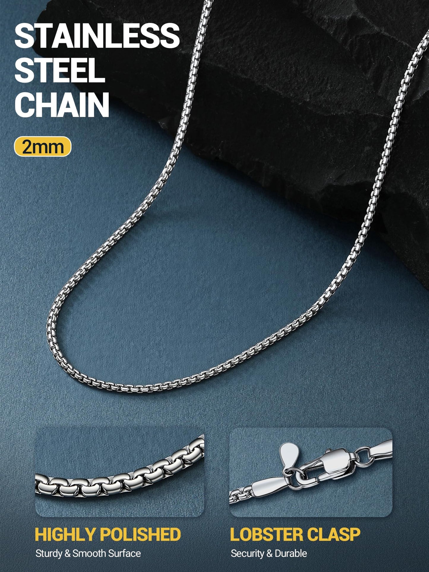 PROSTEEL Mens Chains Stainless Steel Trendy Flat Chain Silver Rust-Proof Necklace 28inch