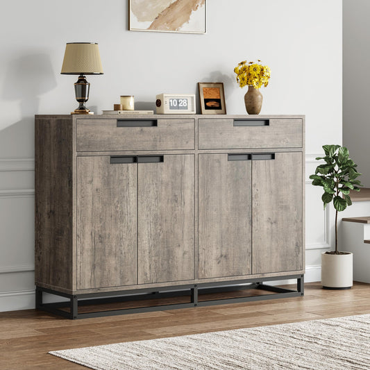 GAOMON Sideboard Buffet Cabinet, 55" Large Modern Kitchen Storage Cabinet with 2 Drawers and 4 Doors, Coffee Bar Buffet Table for Kitchen and Dining Room, Gray