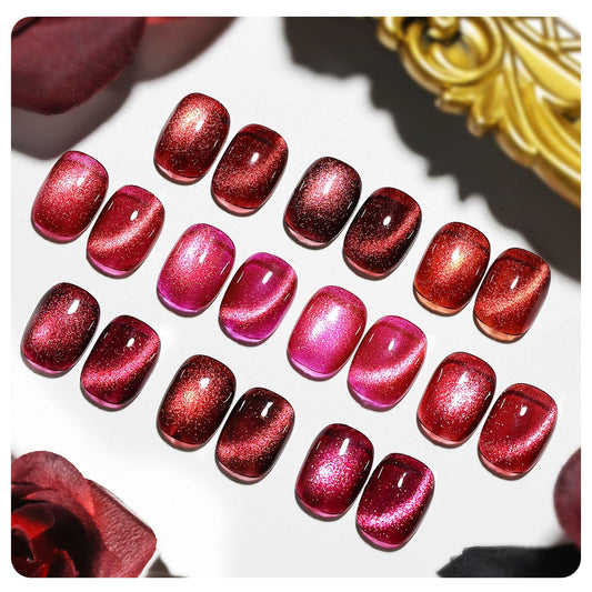 JODSONE Cat Eye Gel Nail Polish Set Limited Burgundy Red with Base Coat Top Coat & Magnet Stick Elegant Romantic Salon Nail Art Manicure Gift for Women
