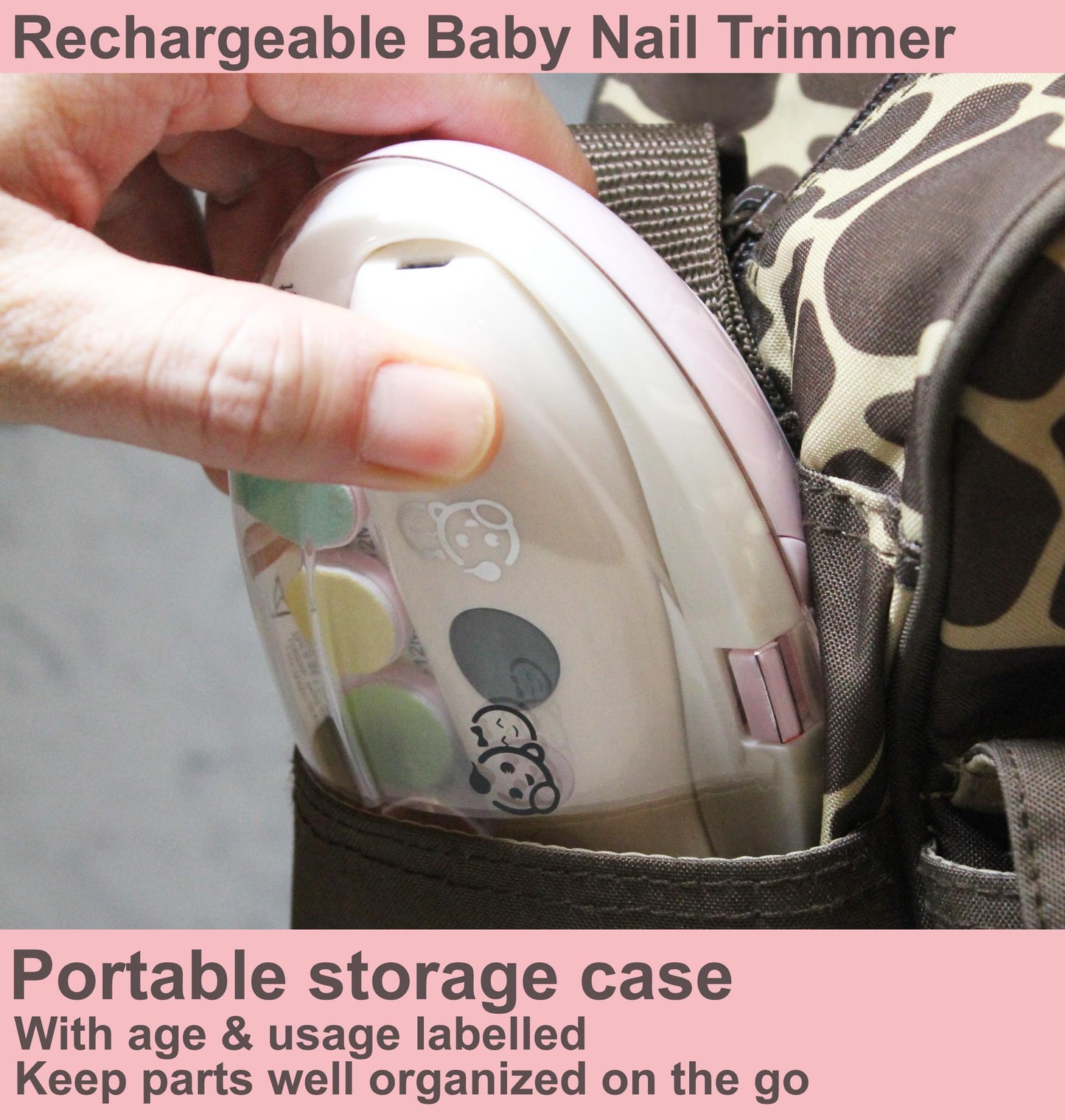 Royal Angels Rechargeable 22 in 1 Baby Nail Trimmer with LCD Display, Labeled Case, 13 Extra Pads, Safe Quiet LED Light Electric Baby Nail File Kit for Newborns Toddlers (WhitePink)