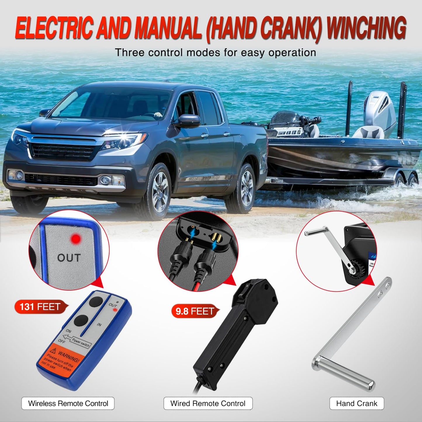 Nilight Boat Trailer Winch 3500 lbs Portable Electric Boat Winches 12 V DC Marine Winch with Remote Control and Hand Crank Power-in Freewheel Operation Waterproof Reversible Winch for Boat Trailer