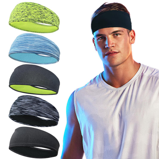 5 Pack Sports Headband for Men, Thin Breathable Design, Reused & Washed Mens Headband Sweat Bands for Running Yoga Football Fitness Workout