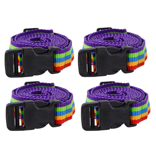Mandala Crafts 4 PCs Rainbow Adjustable Bag Buckle Straps Belt with 1 Inch Quick Side Release Clips 86 Inch Nylon Webbing – Utility, Packing, Suitcases, Sleeping Bags, Backpacks, Luggage Straps